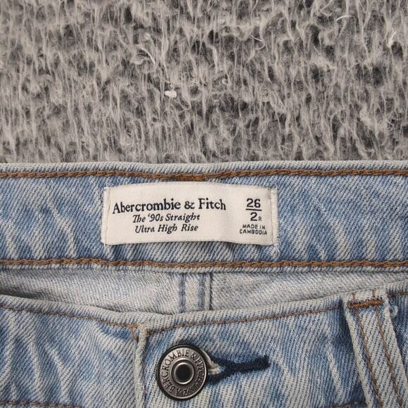 Abercrombie & Fitch Jeans Women 2 Blue 90s Straight Ultra High Rise Distressed - Picture 4 of 10